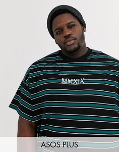 Oversize-футболка в полоску с вышивкой римских цифр ASOS DESIGN Plus-Черный