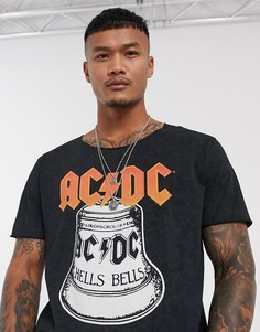 Свободная футболка с эффектом кислотной стирки и принтом \"ACDC\" ASOS DESIGN-Черный