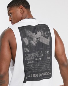 Свободная футболка без рукавов с крупным принтом на спине ASOS DESIGN-Белый