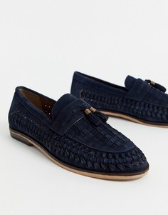 Кожаные плетеные лоферы темно-синего цвета River Island-Темно-синий