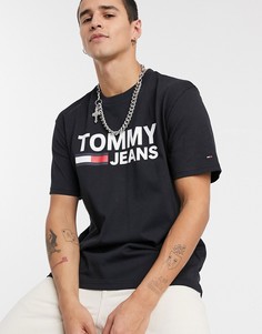 Черная футболка с логотипом-флагом Tommy Jeans-Черный