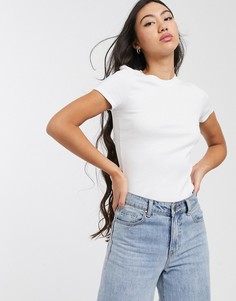 Белая футболка в рубчик Monki-Бежевый