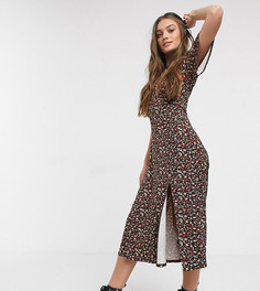 Черное платье миди с цветочным принтом New Look Petite-Черный