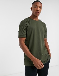 Oversize-футболка цвета хаки с заниженной линией плеч Selected Homme-Зеленый