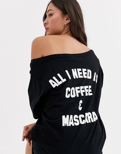 Футболка для сна с открытыми плечами и надписью ASOS DESIGN-Черный