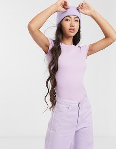 Футболка лавандового цвета в рубчик Monki-Фиолетовый