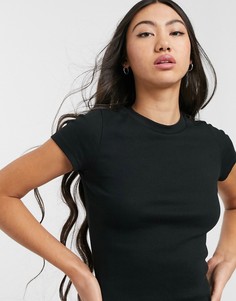 Черная футболка в рубчик Monki-Бежевый
