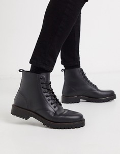 Черные кожаные ботинки на массивной подошве со шнуровкой River Island-Черный