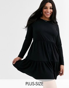 Черное ярусное платье свободного кроя New Look Curve-Черный