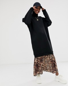 Платье-футболка макси с леопардовым принтом на подоле ASOS DESIGN-Черный