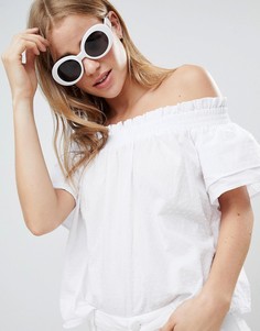 Топ из ткани добби с открытыми плечами и принтом Jack Wills-Белый