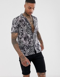 Рубашка с отложным воротником и звериным принтом Another Influence-Серый