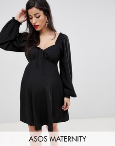 Свободное платье мини в стиле бэби-долл с вырезом сердечком ASOS DESIGN Maternity-Черный