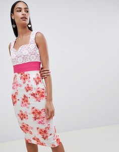 Платье-футляр с цветочным принтом и кружевом Vesper-Мульти