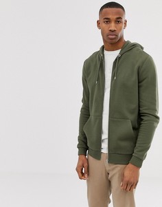 Худи цвета хаки на молнии ASOS DESIGN-Зеленый