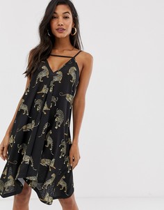 Свободный сарафан мини с анималистичным принтом ASOS DESIGN-Мульти