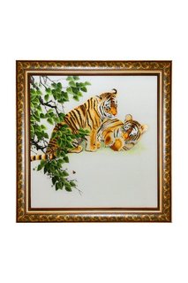 Картина "Два тигренка" Живой шелк