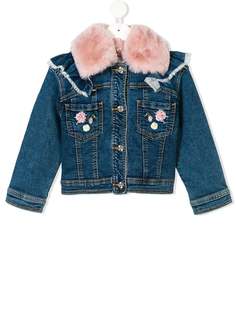 Monnalisa джинсовая куртка с цветочной вышивкой