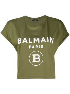 Balmain укороченная футболка с логотипом