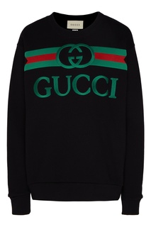 Черный свитшот с винтажным логотипом Gucci