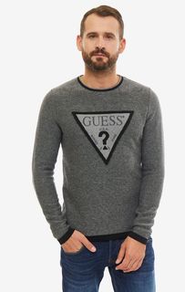 Серый хлопковый джемпер с круглым вырезом Guess