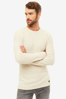 Бежевый джемпер из хлопка с круглым вырезом Tom Tailor Denim