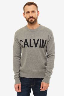 Серый хлопковый джемпер с логотипом бренда Calvin Klein Jeans