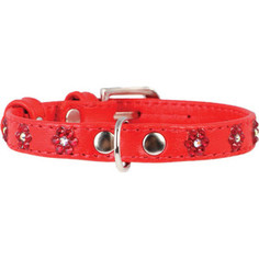 Ошейник CoLLaR Glamour с клеевыми стразами цветочек ширина 12мм длина 21-29см красный для собак (32693)