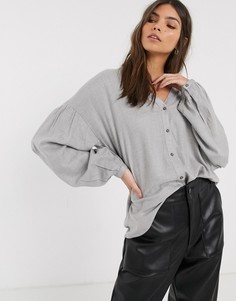 Серая блузка с заниженной линией плеч Esprit-Серый