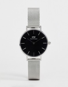 Серебристые часы с черным циферблатом и сетчатым браслетом Daniel Wellington Petite, 28 мм-Серебряный