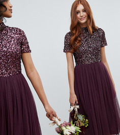 Платье миди с высоким воротом и отделкой пайетками Maya-Красный