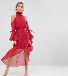 Платье миди премиум-класса с вырезами на плечах и рукавами-клеш True Decadence Petite-Розовый