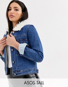 Синяя джинсовая куртка с подкладкой из искусственного меха ASOS DESIGN Tall-Синий