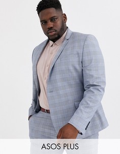 Синий приталенный пиджак в ломаную клетку ASOS DESIGN Plus