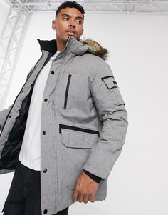 Парка со съемным искусственным мехом на капюшоне Jack & Jones Core-Серый