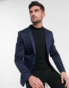Супероблегающий хлопковый блейзер темно-синего цвета ASOS DESIGN-Темно-синий