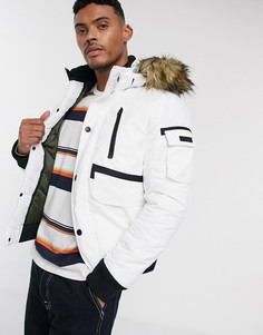 Короткая парка с капюшоном и искусственным мехом Jack & Jones-Белый