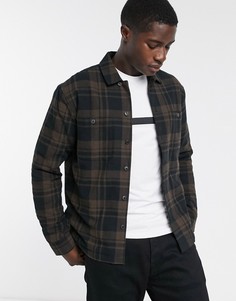 Коричневая дутая куртка рубашечного кроя в клетку Selected Homme-Коричневый