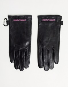 Черные кожаные перчатки House of Holland-Черный
