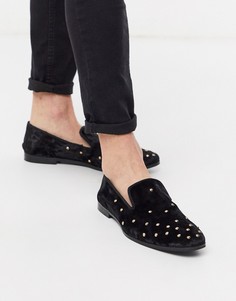 Черные бархатные лоферы с отделкой заклепками Kurt Geiger-Черный