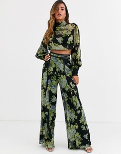 Широкие брюки от комплекта с цветочным принтом ASOS DESIGN-Мульти