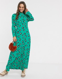 Чайное платье макси с высоким воротом и цветочным принтом ASOS DESIGN-Зеленый