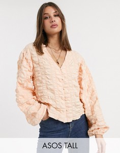 Фактурный лонгслив на пуговицах ASOS DESIGN Tall-Бесцветный