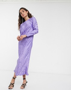 Жаккардовое атласное платье макси с длинными рукавами ASOS WHITE-Фиолетовый