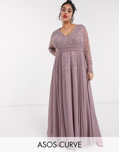 Платье макси с вышивкой и плиссированной юбкой ASOS DESIGN Curve-Фиолетовый