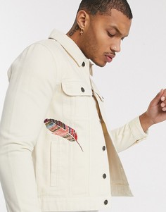 Джинсовая куртка песочного цвета с вышивкой ASOS DESIGN-Бежевый