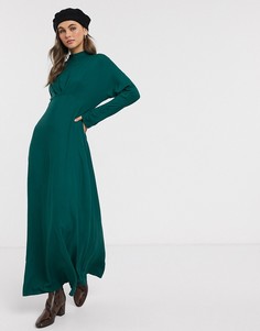 Чайное платье макси с высоким воротником ASOS DESIGN-Зеленый