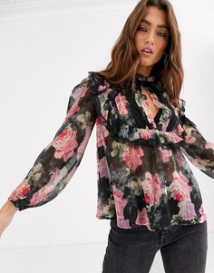 Блузка с цветочным принтом, оборками и кружевными вставками ASOS DESIGN-Мульти