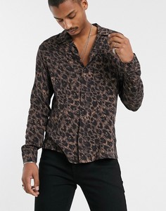 Коричневая рубашка с длинными рукавами и леопардовым принтом AllSaints-Коричневый