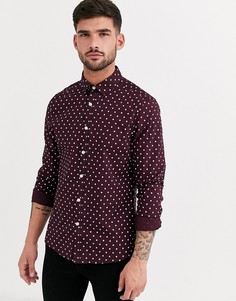 Бордовая приталенная рубашка в горошек ASOS DESIGN-Красный
